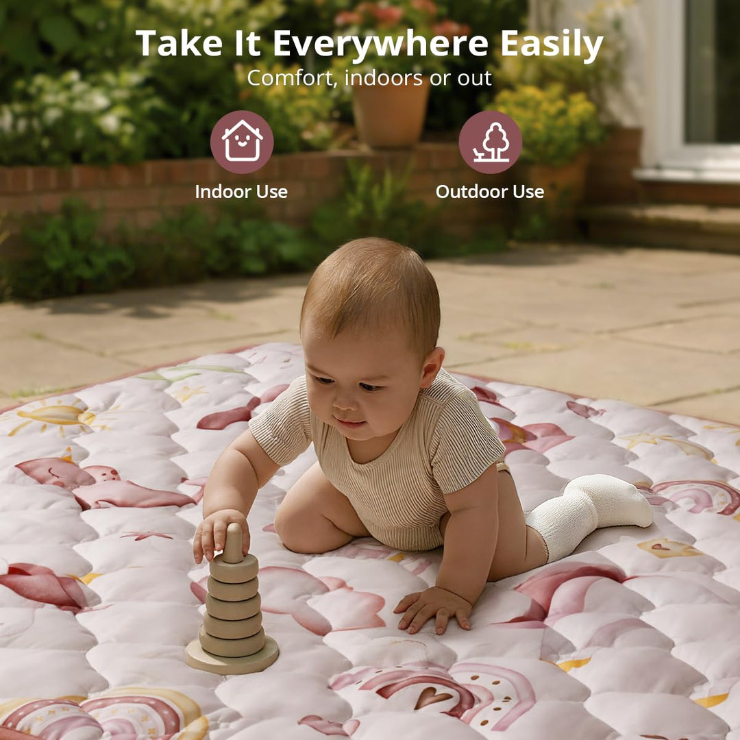 COMOMY Krabbelmatte Baby 127x127 cm, Dicke und Weiche Spielmatte Faltbar, Rutschfeste Schadstofffrei