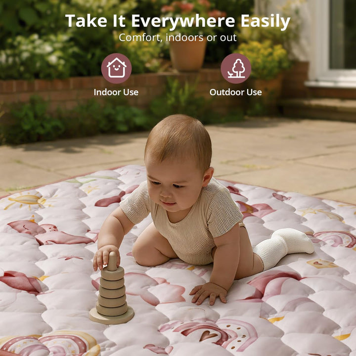 COMOMY Krabbelmatte Baby 127x127 cm, Dicke und Weiche Spielmatte Faltbar, Rutschfeste Schadstofffrei