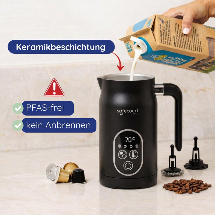 Safecourt Kitchen Milchaufschäumer - Elektrischer Milchaufschäumer - 4-in-1 - Schwarz Black: MF300,