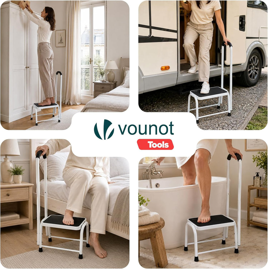 VOUNOT® Metall Tritthocker, Trittstufe mit Handlauf &amp; grosser Rutschfester Plattform, belastbar bis