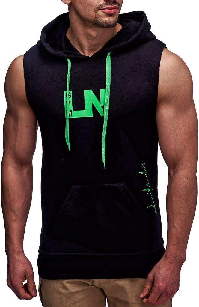 Leif Nelson Gym Herren Fitness T-Shirt Weste Trainingsshirt LN06260, Schwarz-gruen