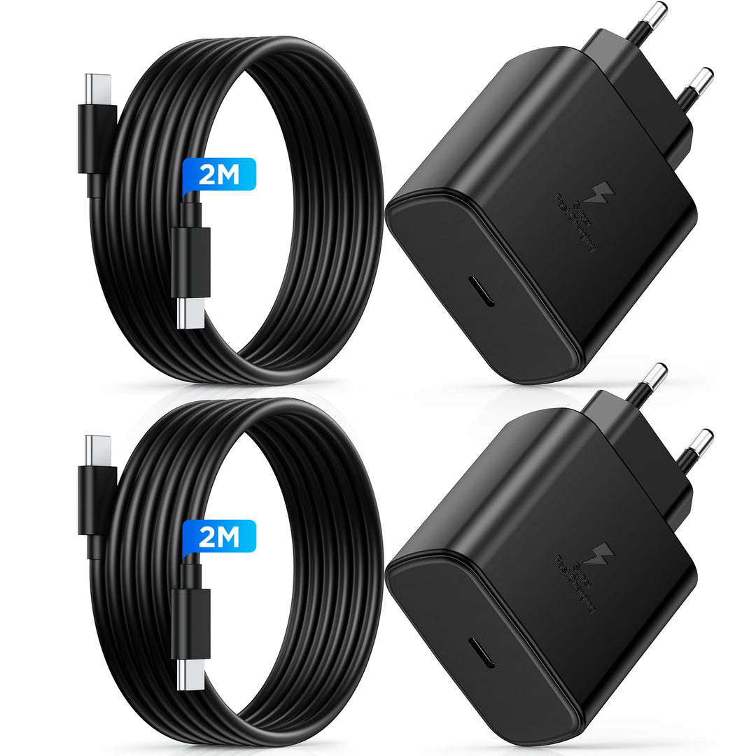 45W USB C Ladegerät für Samsung, 2Pack Handy Schnellladegerät mit 2M Ladekabel, Typ C Schnellladeger