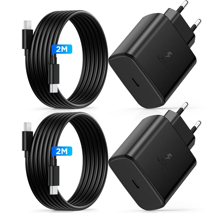 45W USB C Ladegerät für Samsung, 2Pack Handy Schnellladegerät mit 2M Ladekabel, Typ C Schnellladeger