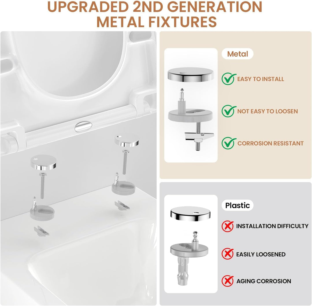 Toilettendeckel mit Absenkautomatik, WC Sitz D Form, Klodeckel Weiss, Klobrille Duroplast, Toiletten
