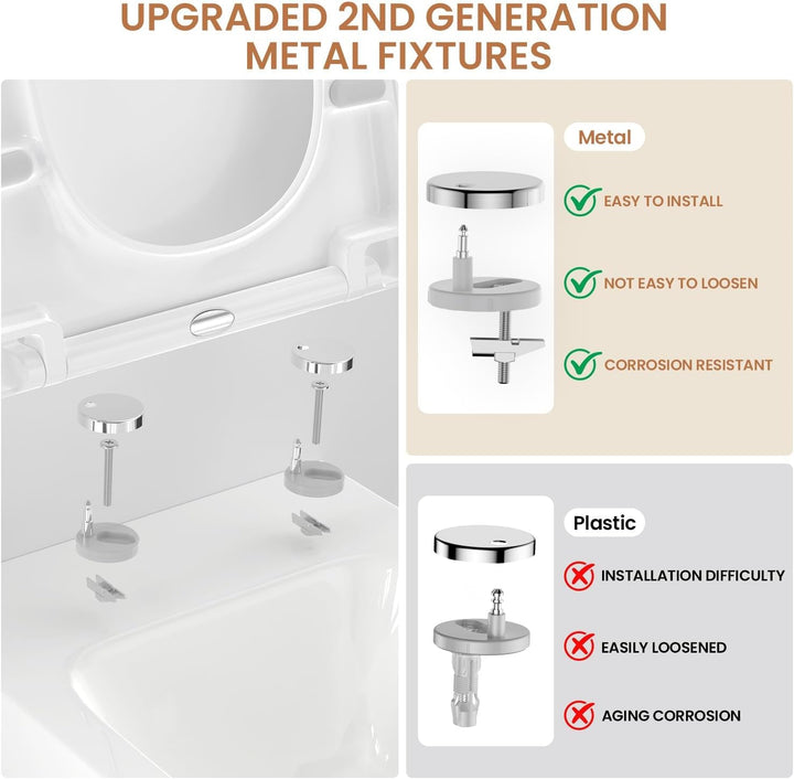 Toilettendeckel mit Absenkautomatik, WC Sitz D Form, Klodeckel Weiss, Klobrille Duroplast, Toiletten