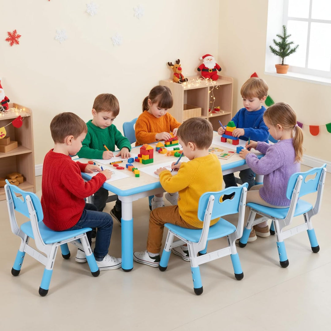 MAMIZO Kindertisch mit 6 Stühlen, Kindertischgruppe Höhenverstellbar, Kinder Tisch Stuhl Set für Kin
