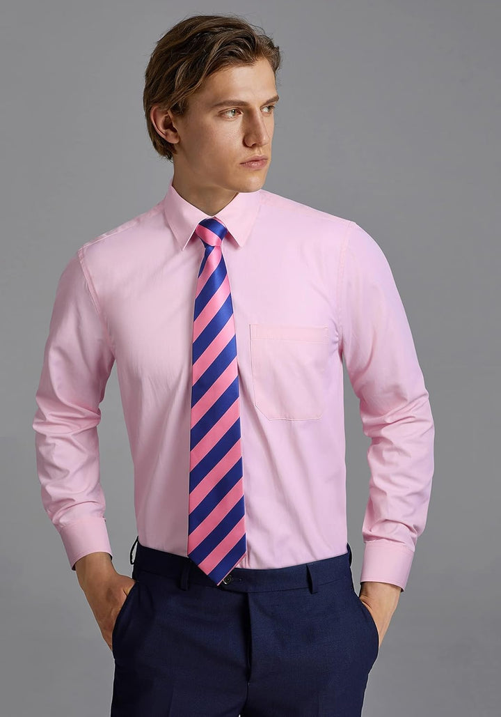 HISDERN Herren Hemd Langarm Einfarbige Hemden mit Krawatte und Taschentuch Formelle Businesshemd Hoc