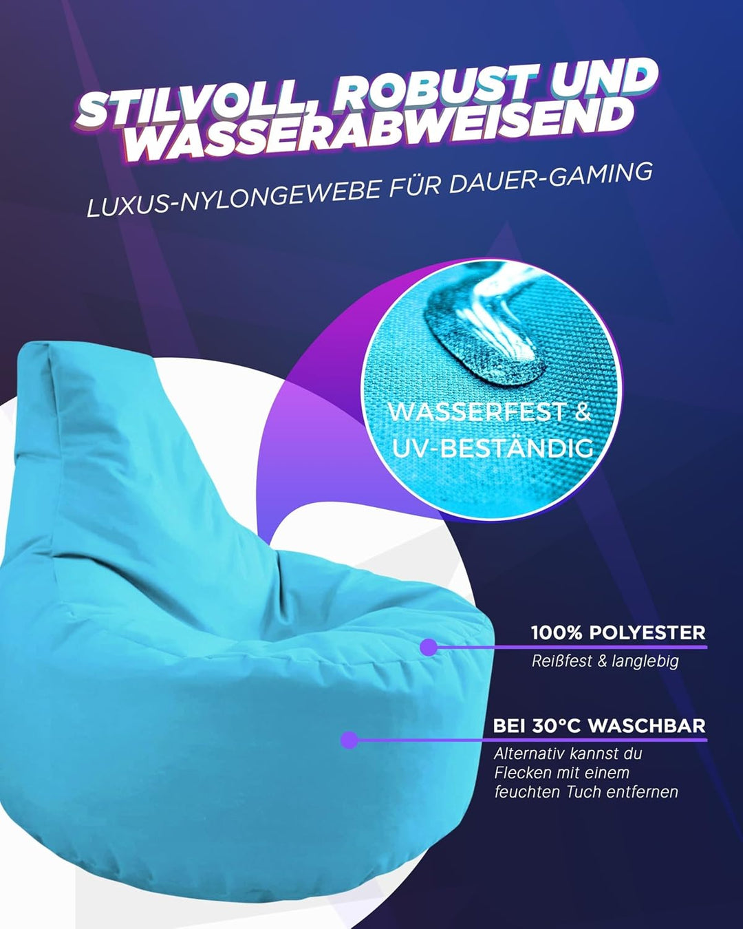 PATCH HOME Gamer Kissen & Lounge Sitzsack Sessel Sitzkissen Sitzsäcke Gaming, befüllbar mit Reissver