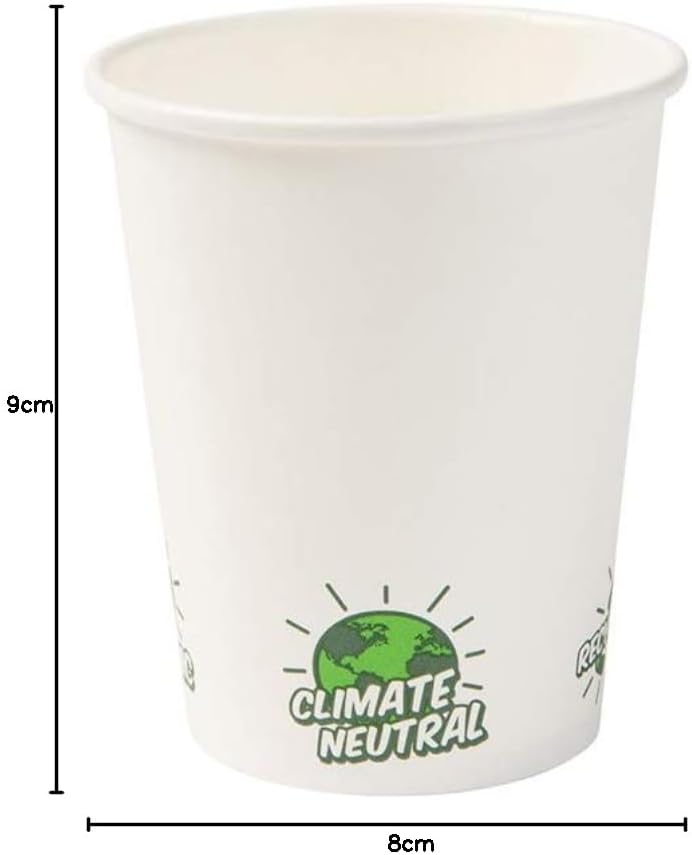 BIOZOYG 50 Stück Kaffeebecher Pappbecher 200ml / 8 oz Ø 80 mm weiss mit Umweltmotiv - Einwegbecher p