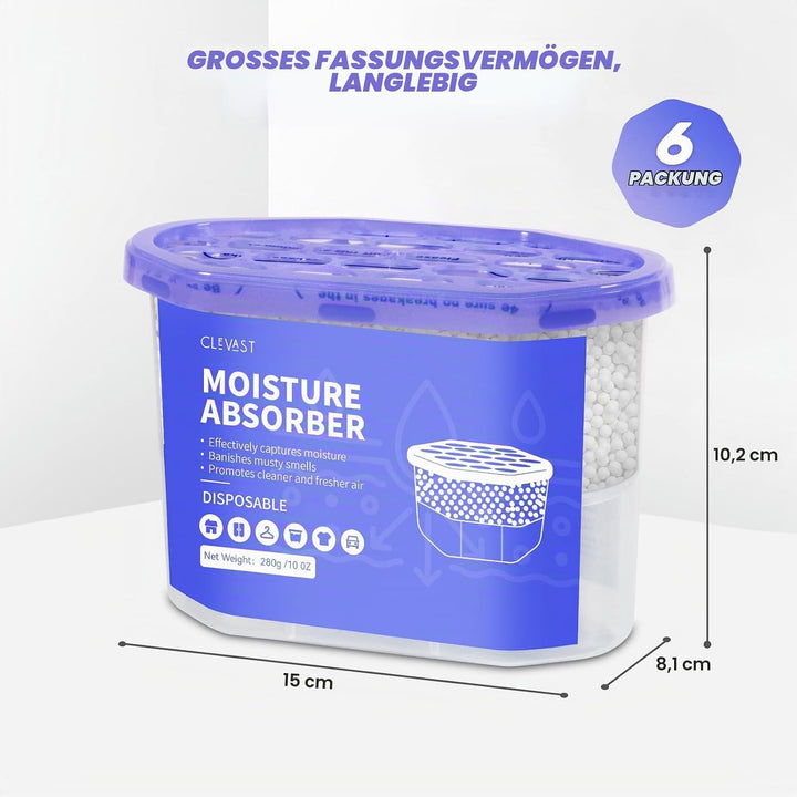 CLEVAST 6x Luftentfeuchter Box, Feuchtigkeitsentferner Absorber, Raumentfeuchter für Küche, Bad &amp; Wo