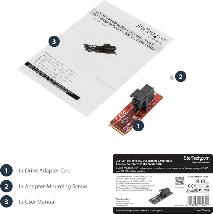 StarTech.com U.2 (SFF-8643) auf M.2 PCI Express 3.0 x4 Adapterkarte für 2,5" U.2 NVMe SSD - M2 PCIe