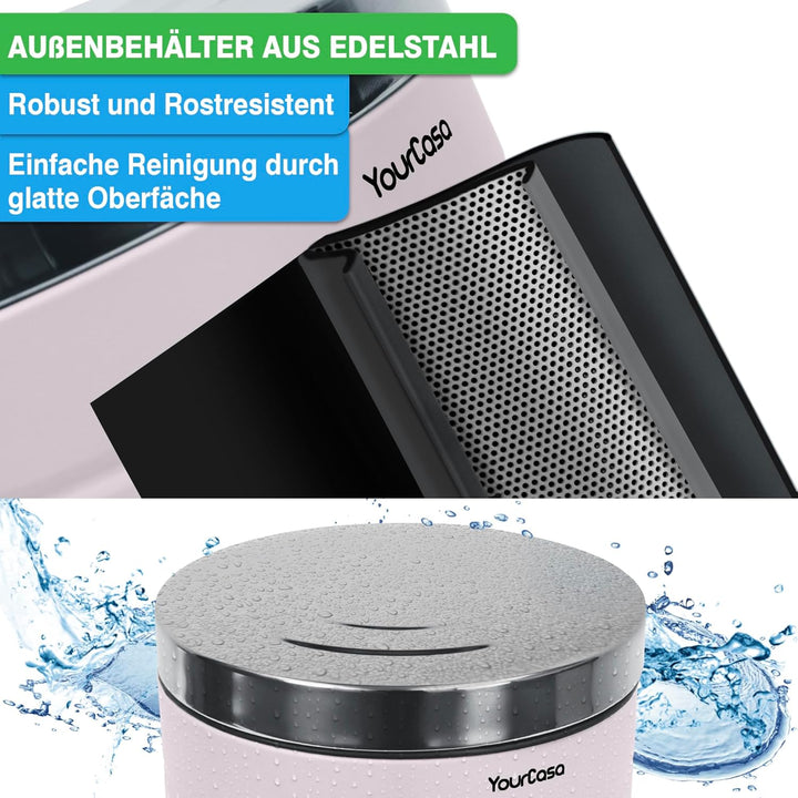 YourCasa® Mülleimer Bad 5L [Retro Style Zart-Rosa] Kosmetikeimer mit Softclose-Deckel & Inneneimer -