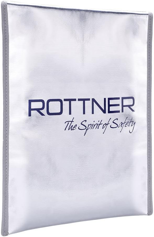 Rottner Fire Proof Bag DIN A4 feuerfeste Dokumententasche Reissverschluss Klettverschluss schützt vo