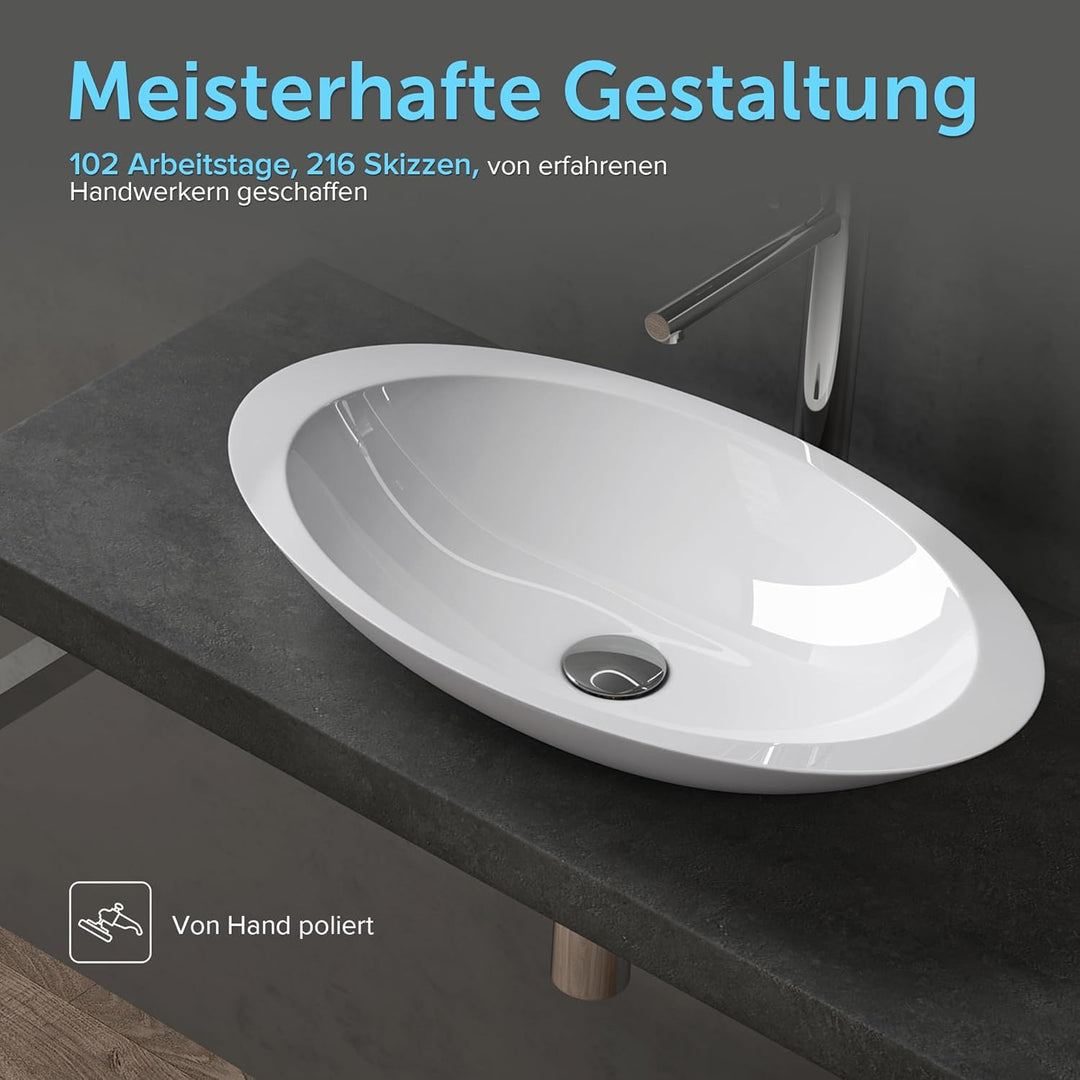 BTH: 59x35x11 cm Design Aufsatzwaschbecken Colossum802, aus Gussmarmor, Waschtisch, Waschplatz, Wasc