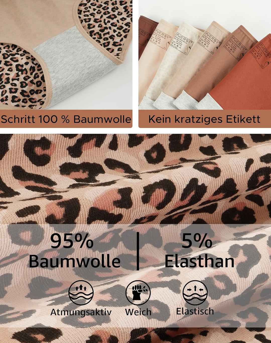 INNERSY Unterhosen Damen Baumwolle Atmungsaktive Hipster Unterwäsche Basic Bequem Panties 6er Pack,