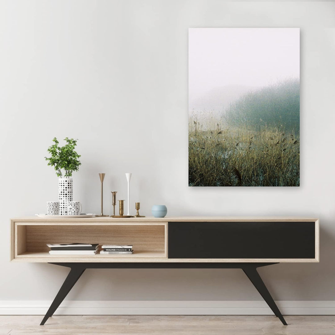 Feeby Wandbilder Wiese Nebel Landschaft XXL 80x120 cm 1Teilig Modern Vlies Bilder Leinwandbilder Bil