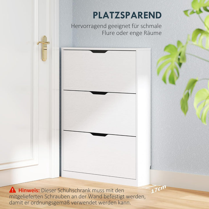 HOMCOM Schuhschrank mit 3 Klappen, Schuhregal, Schuhkipper Schmal Schuhkommode für 9-12 Paar Schuhe