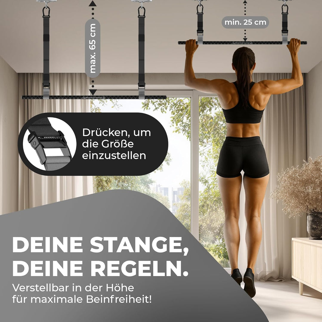 Klimmzugstange Decke, abnehmbar, höhenverstellbar, griffig, platzsparend, verstaubar, zum Aufhängen,