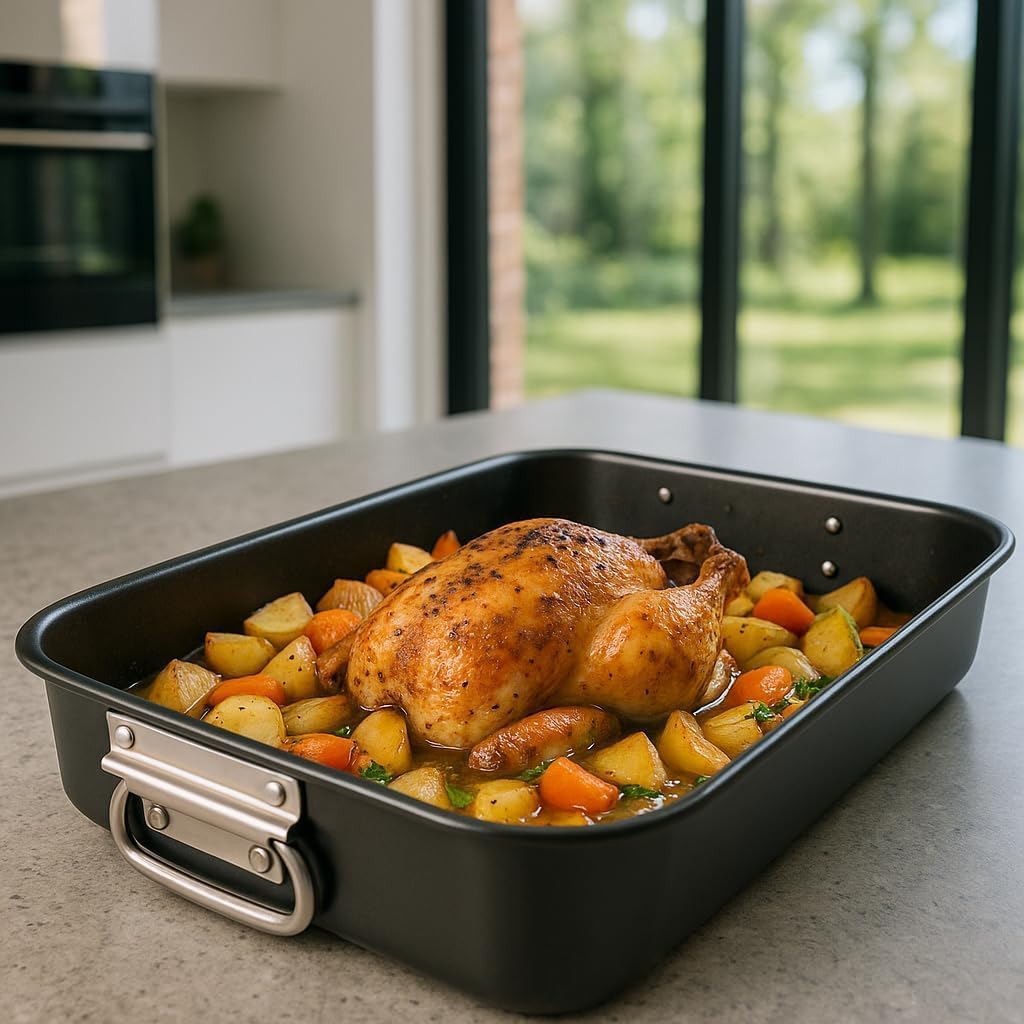 MGE - Auflaufform - Gratinform für Lasagne mit Griffen - Bräter aus Stahl mit Antihaft-Beschichtung