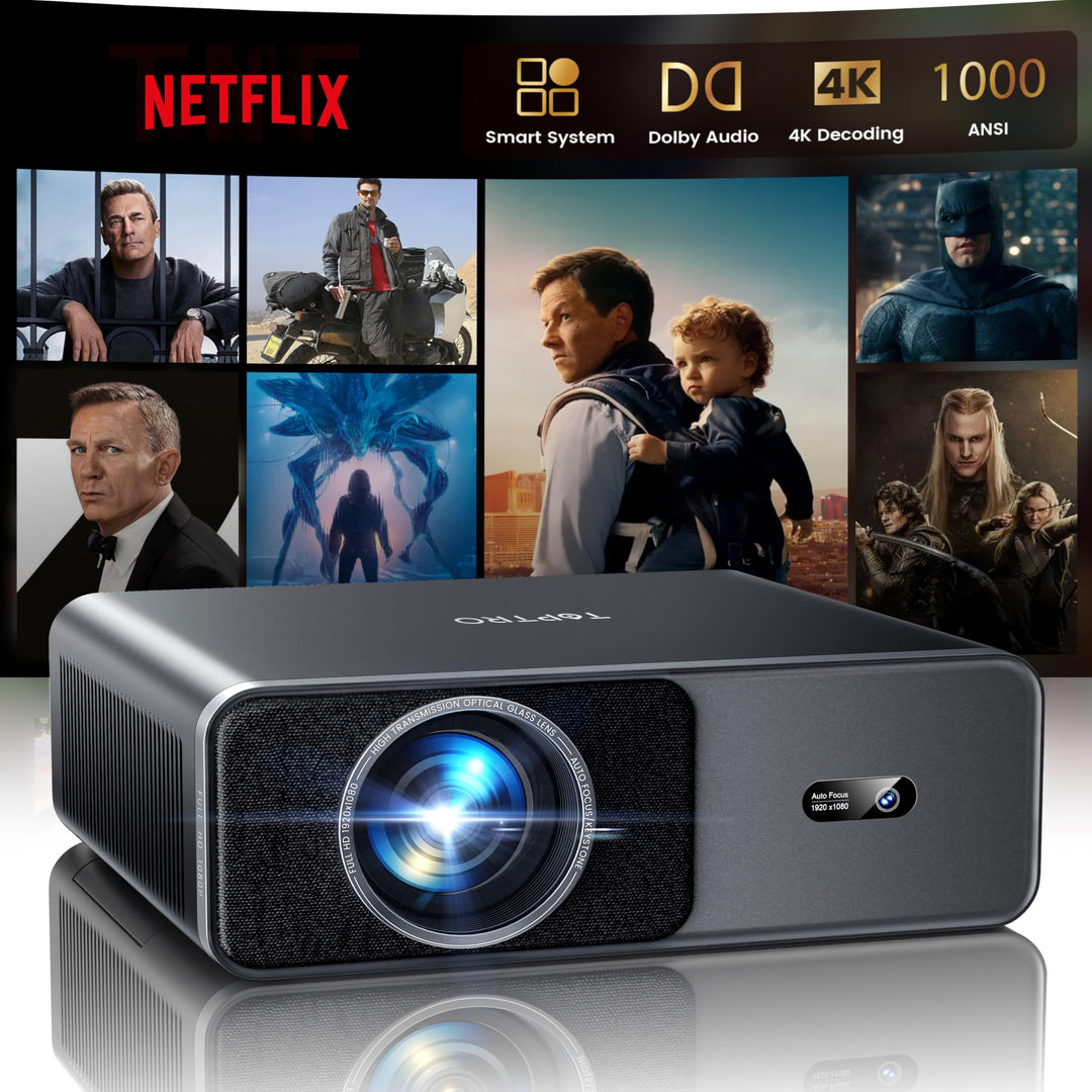 Smart Beamer 4K - [Kompatibel mit Netflix & Dolby Audio] 1000 ANSI Autofokus & 6D Trapezkorrektur, T