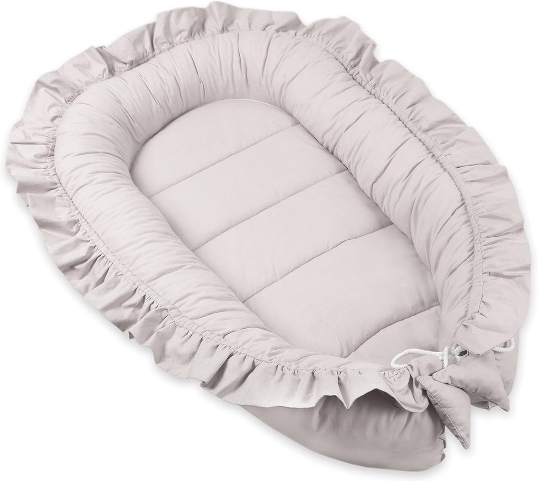 PIMKO Babynest mit rüschen Babynestchen für Baby Kuschelnest Babykokon für Säuglinge und Neugeborene