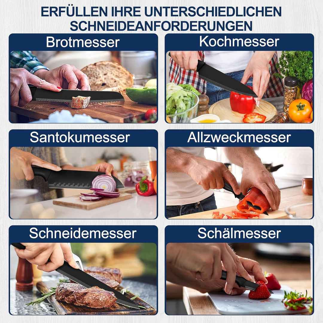 Homikit Küchenmesser Set, Edelstahl 6-tlg Messer Set mit Schutzhülle, Scharfes Messerset mit Kochmes