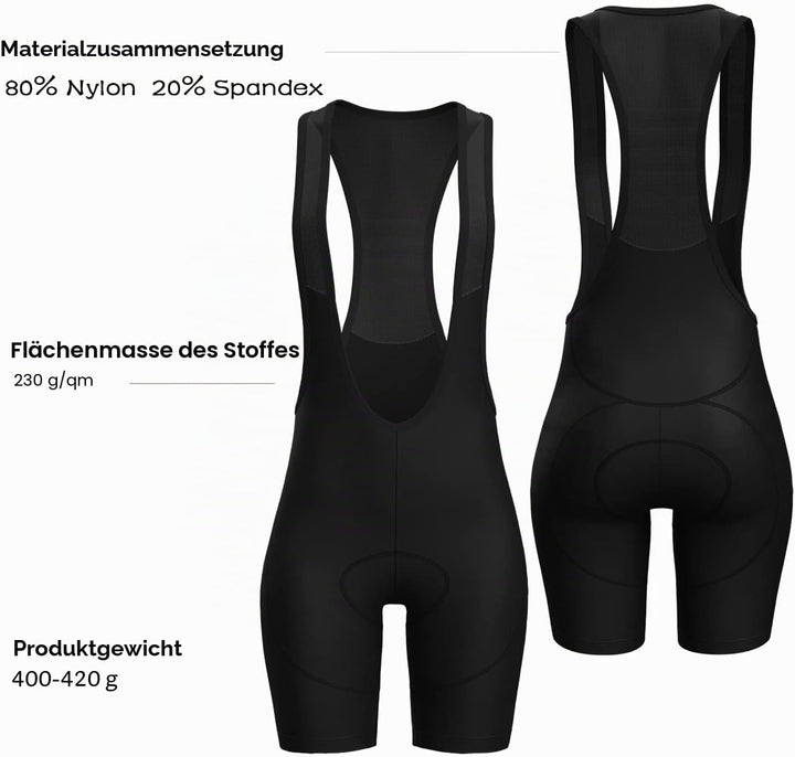 Lo.gas Damen Radhose 3D Gel gepolsterte Trägerhose mit breitem Bund für Radfahren, Spinning, Rennrad