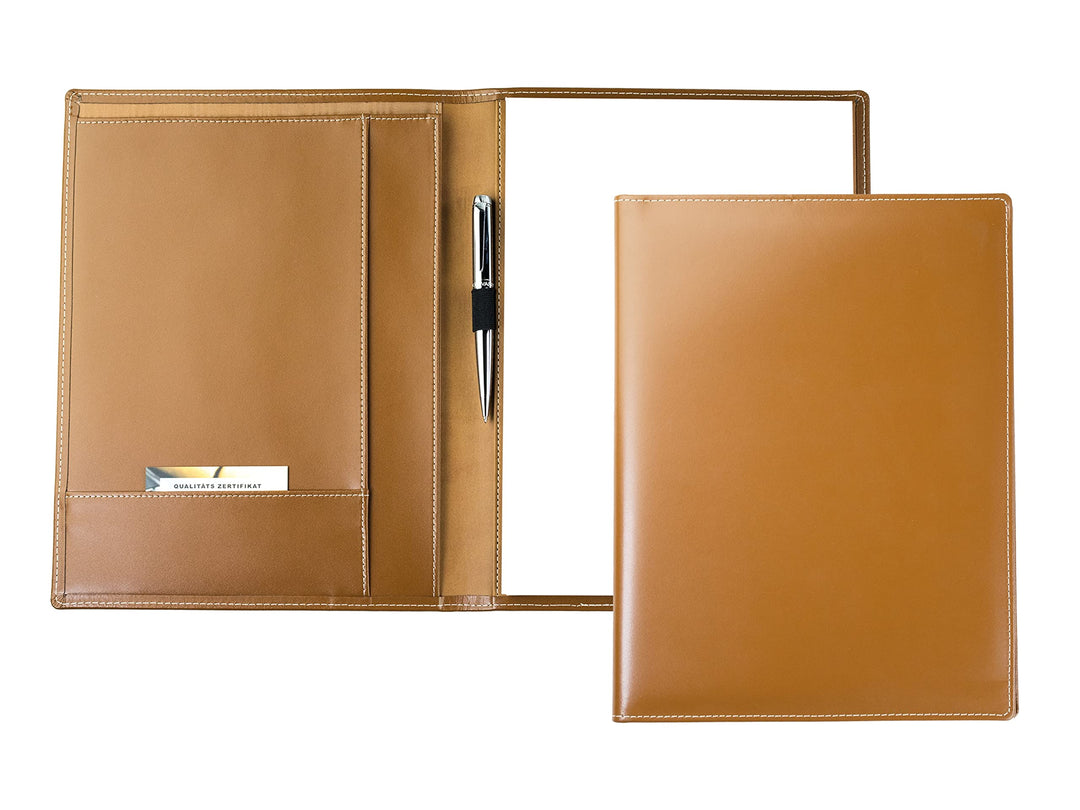 DELMON VARONE - Personalisierbare Schreibmappe DIN A4 aus Cambridge Top Grain Leder braun, Organizer