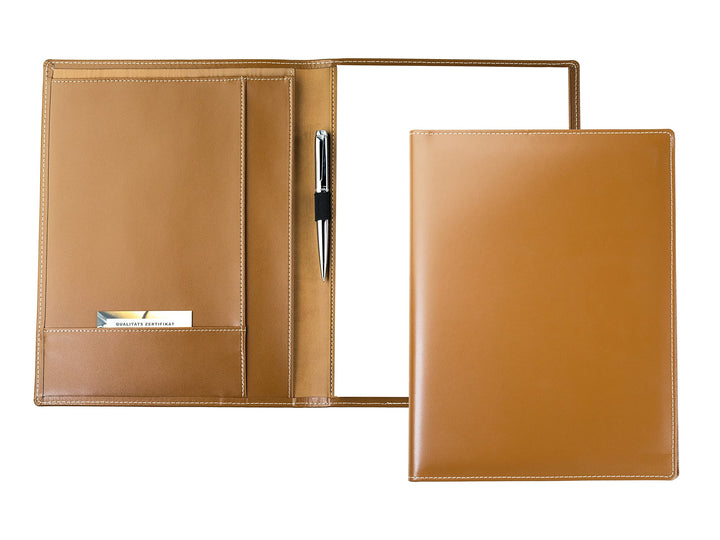 DELMON VARONE - Personalisierbare Schreibmappe DIN A4 aus Cambridge Top Grain Leder braun, Organizer