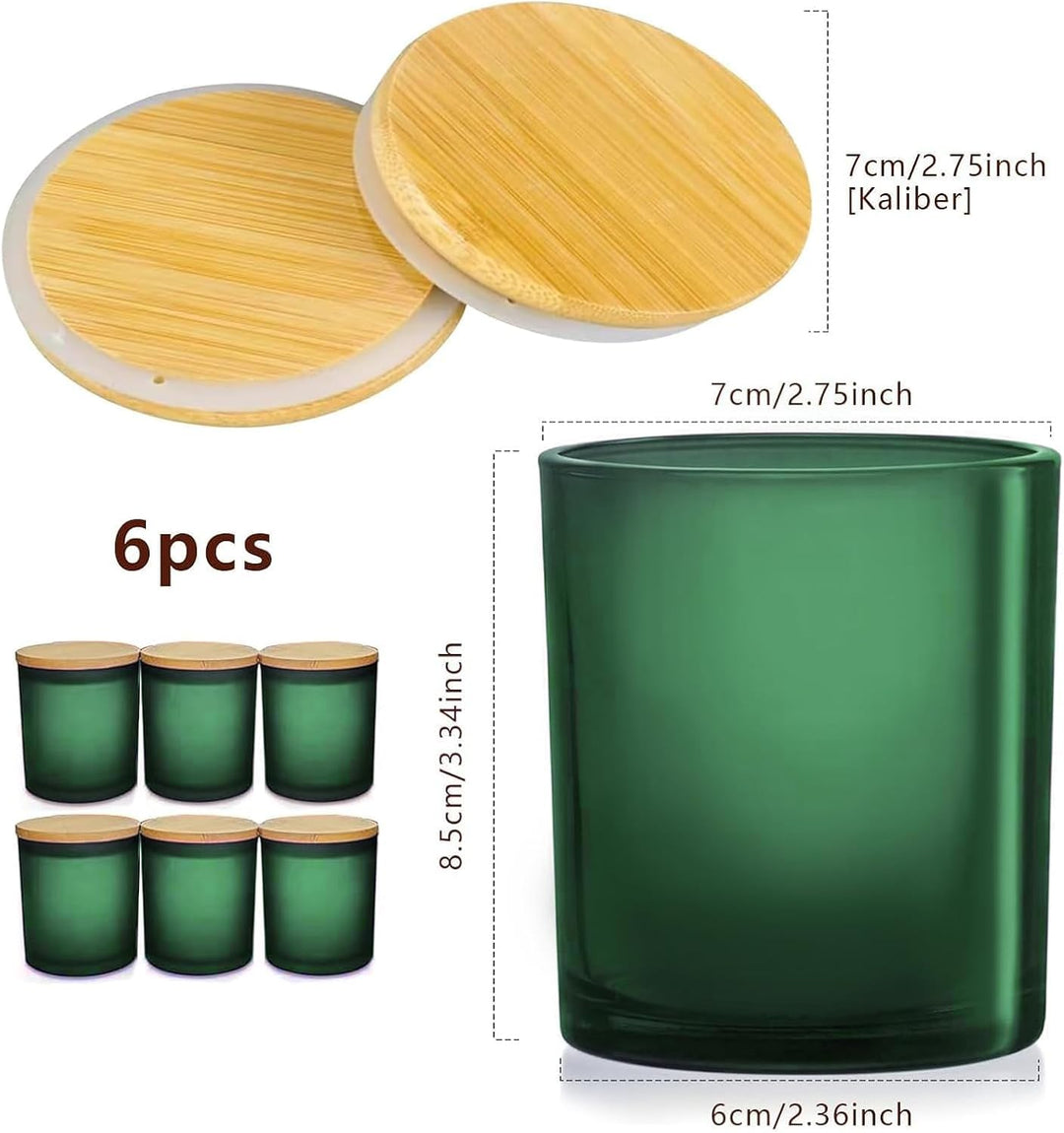 OXTXO 6er Set Kerzengläser mit Bambusdeckel (200ml) – 3mm Dickwandiges Glas für Kerzengiessen – Eleg