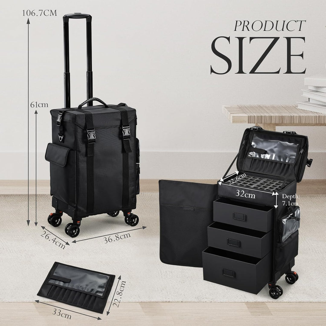 Kosmetikkoffer Make up 4 in 1 Friseurkoffer Nagelkoffer mit 3 Schubladen Beauty Case Koffer mit Roll