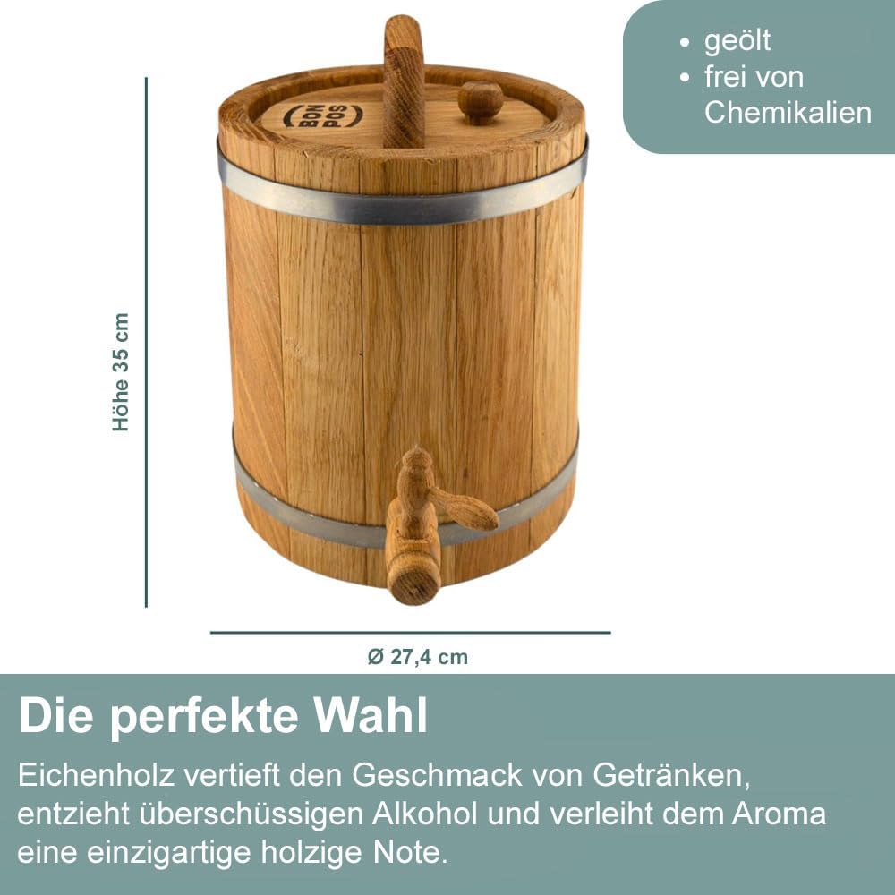 Waldmeister Eichenfass 10L - Holzfass stehend - Weinfass geölt - Whiskyfass