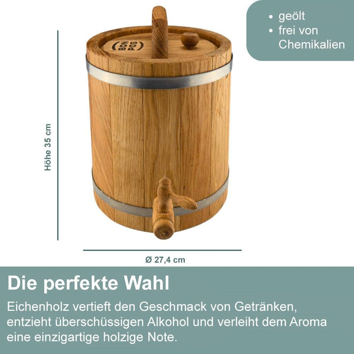 Waldmeister Eichenfass 10L - Holzfass stehend - Weinfass geölt - Whiskyfass