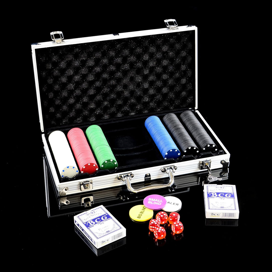 SONLEX Pokerkoffer mit 300 500 Pokerchips abschliessbar Pokerkarten Zubehör Deluxe Pokerset Casino A