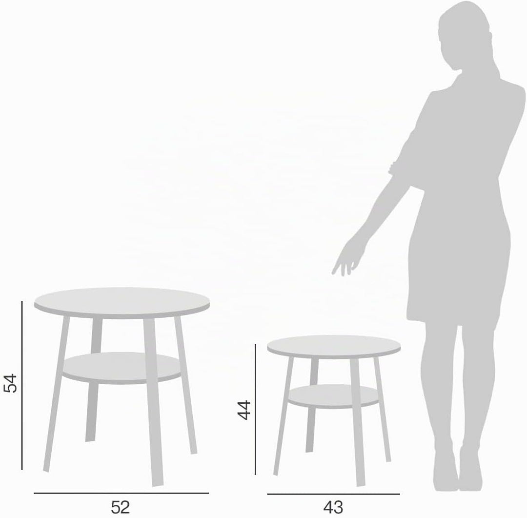 Stardis Beistelltisch rund stabiles Metallgestell/Holz Ø43xH 44 cm, 2 Ablagen Nachttisch Couchtisch