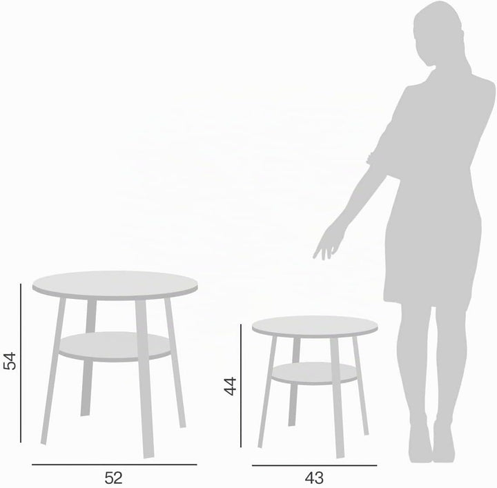 Stardis Beistelltisch rund stabiles Metallgestell/Holz Ø43xH 44 cm, 2 Ablagen Nachttisch Couchtisch