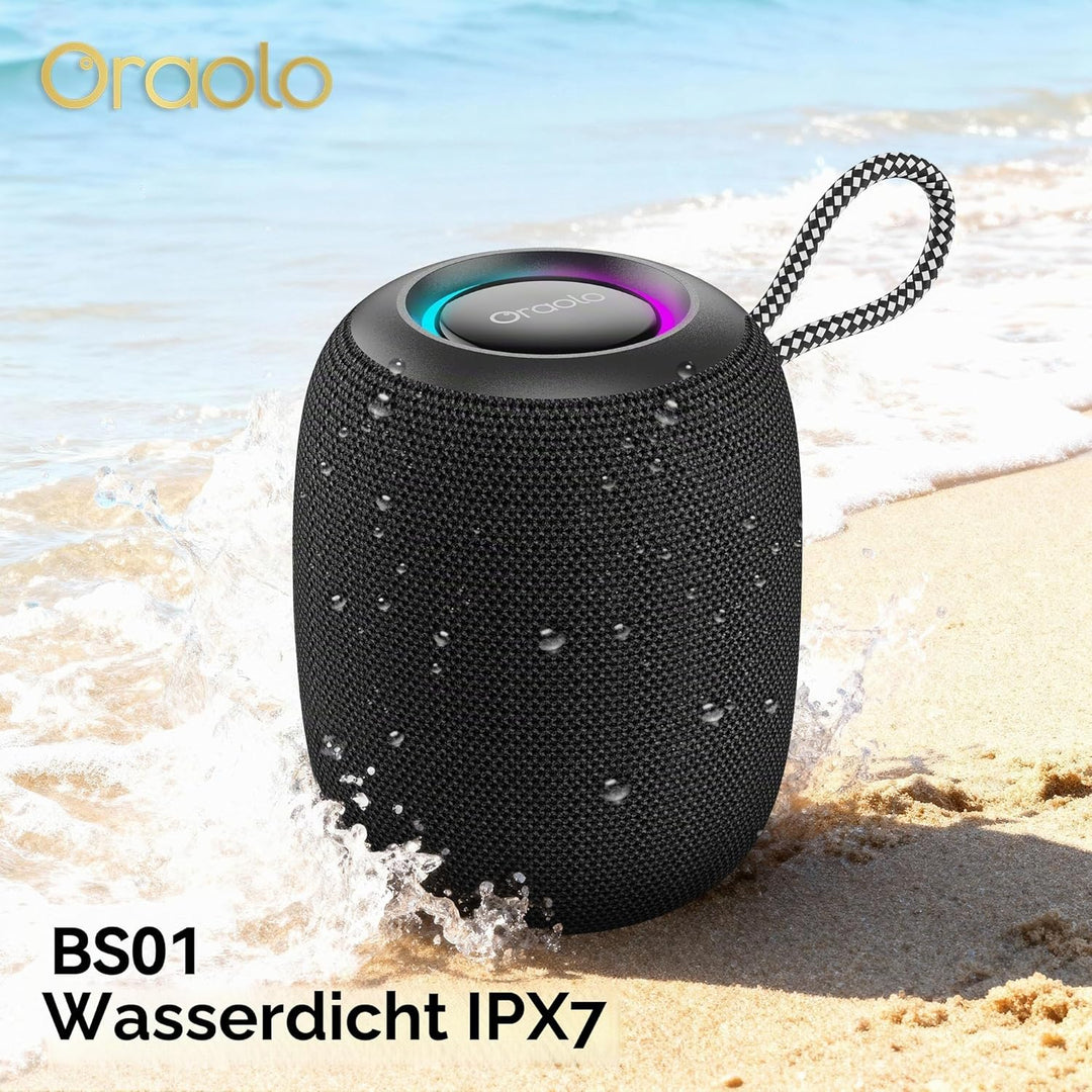 oraolo Bluetooth Lautsprecher, IPX7 Wasserdicht Musikbox Bluetooth, 30 Stunden Abspielzeit, LED Bele