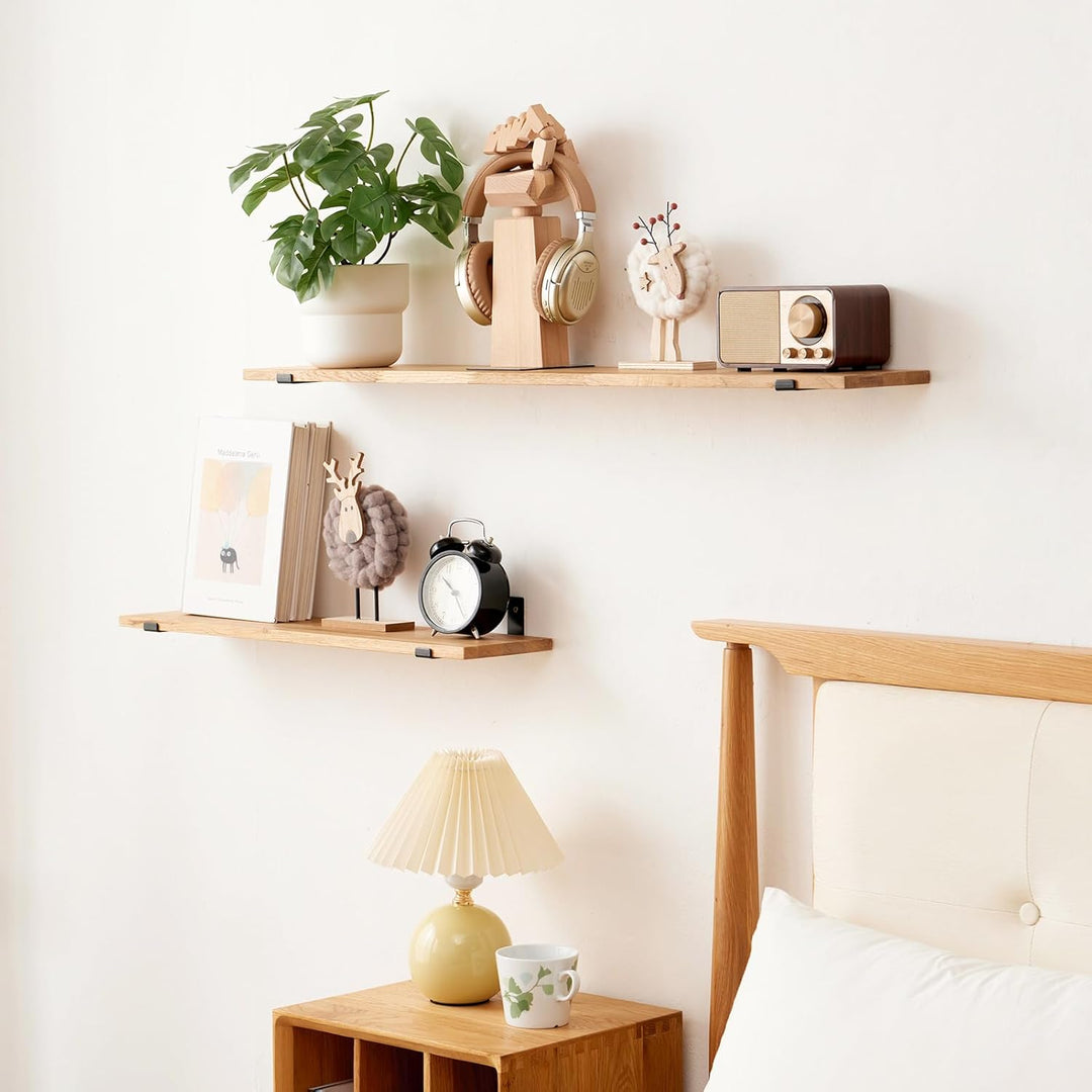 TREOAKWIS Schweberegal aus Eiche Massiv, Wandregal Holz Regale 90cm Wandboard für Badezimmer, Schlaf
