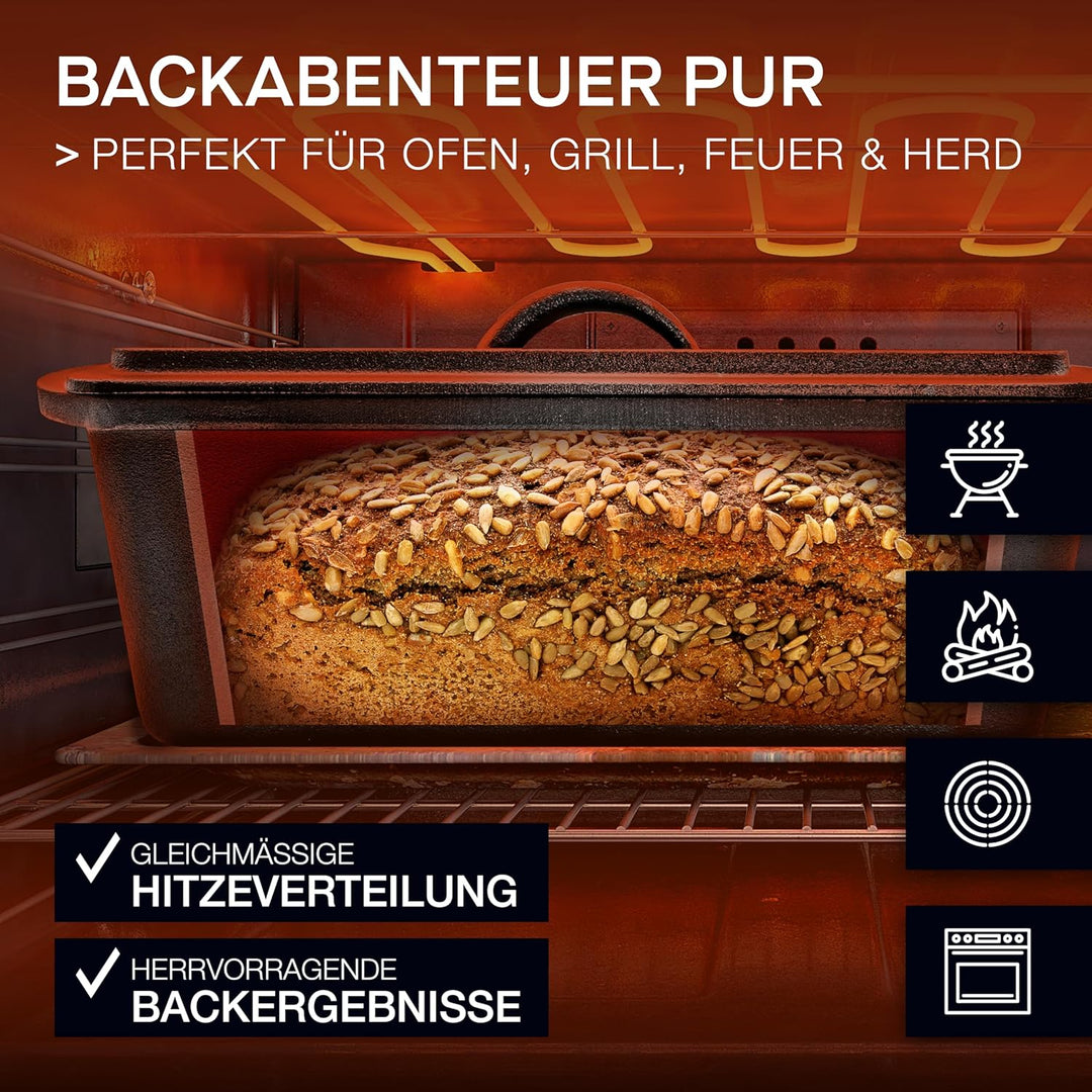 besok Brotbackform mit Deckel, Gärkorb & Teigmesser - Gusseisen Backform Brot backen Zubehör - Kaste