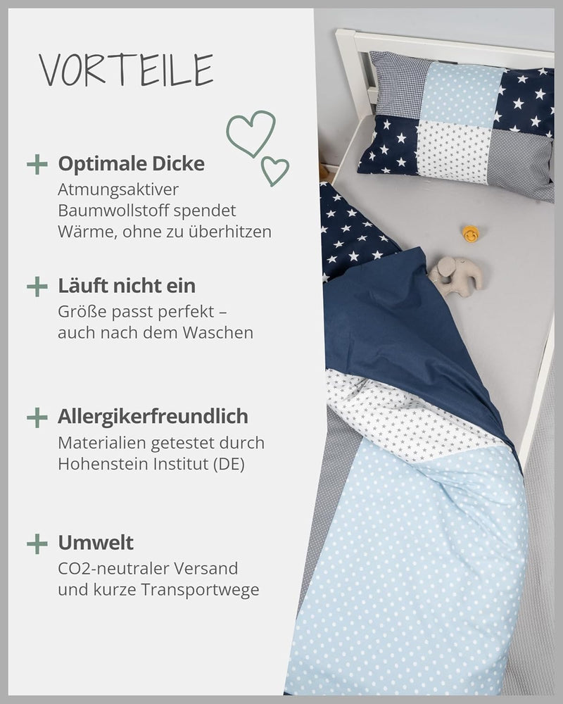 ULLENBOOM Kinderbettwäsche 100x135 cm - 100% OEKO-TEX Baumwolle - Blau Hellblau Grau - Kinder Bettwä