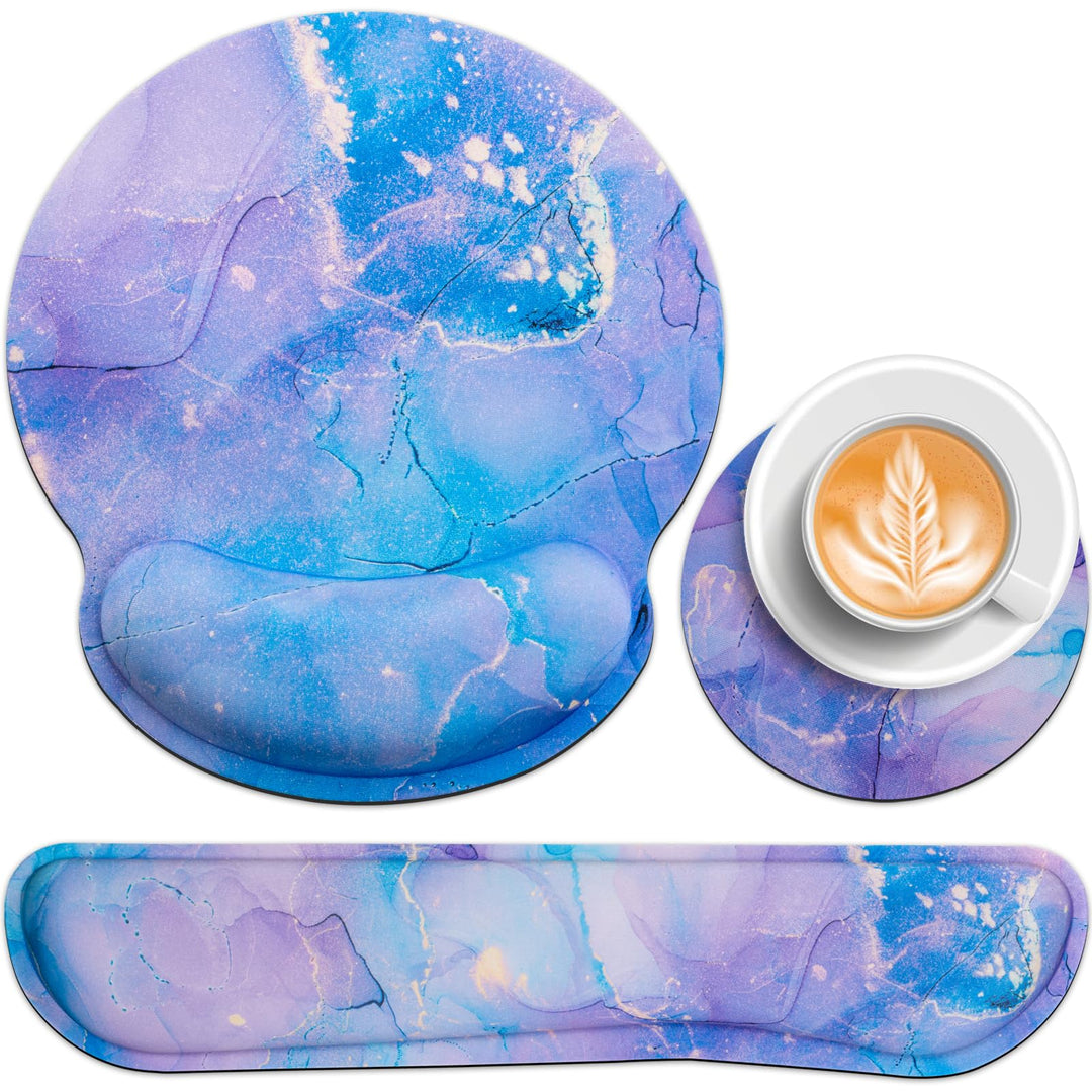3-in-1 Gelkissen+Handballenauflage Tastatur+Cup, Ergonomisches Mauspad mit Memory Foam, Schmerzlinde