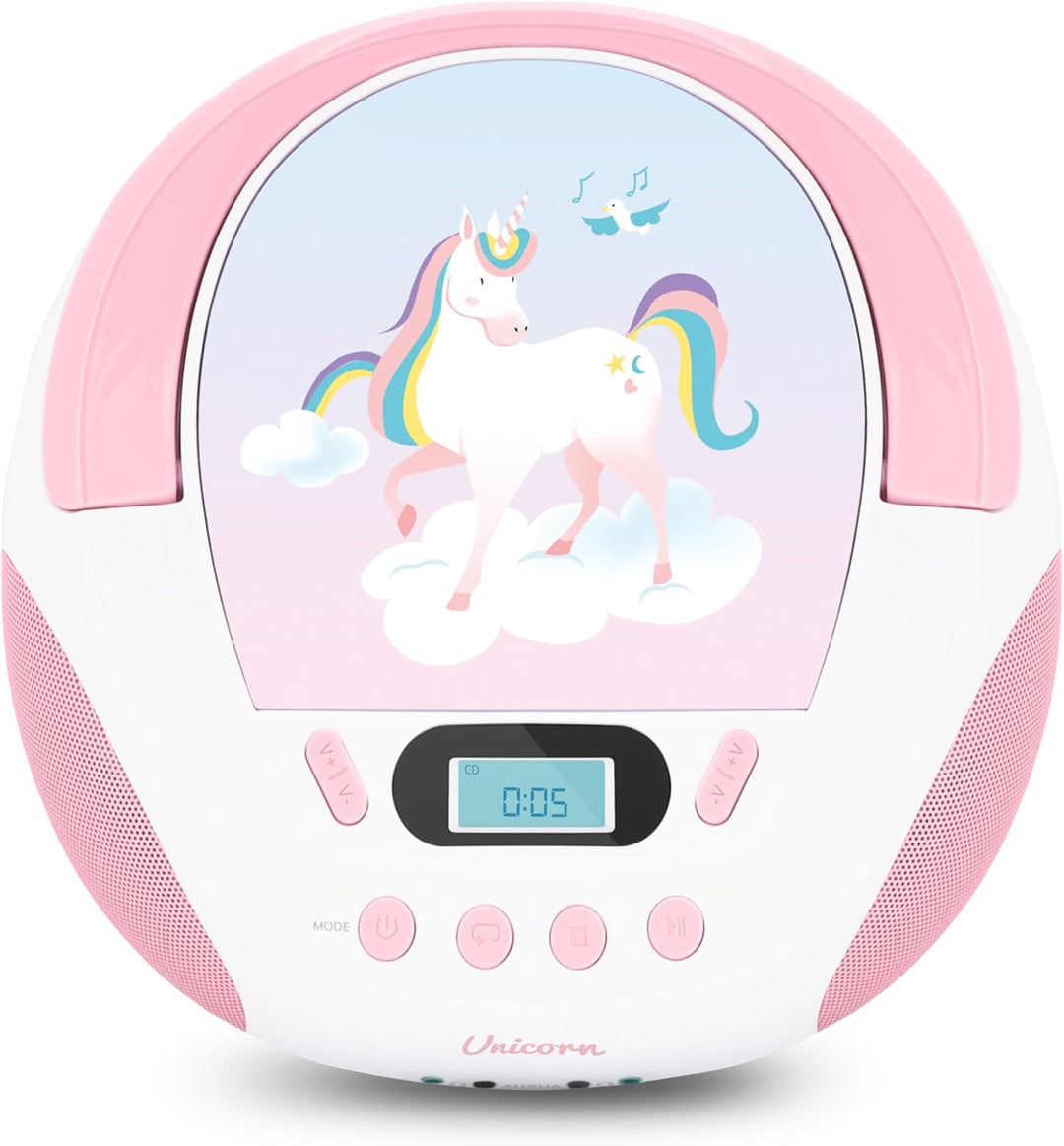 MOOOV 477407 CD-Player Einhorn für Kinder, mit USB-Port Rosa, Rosa