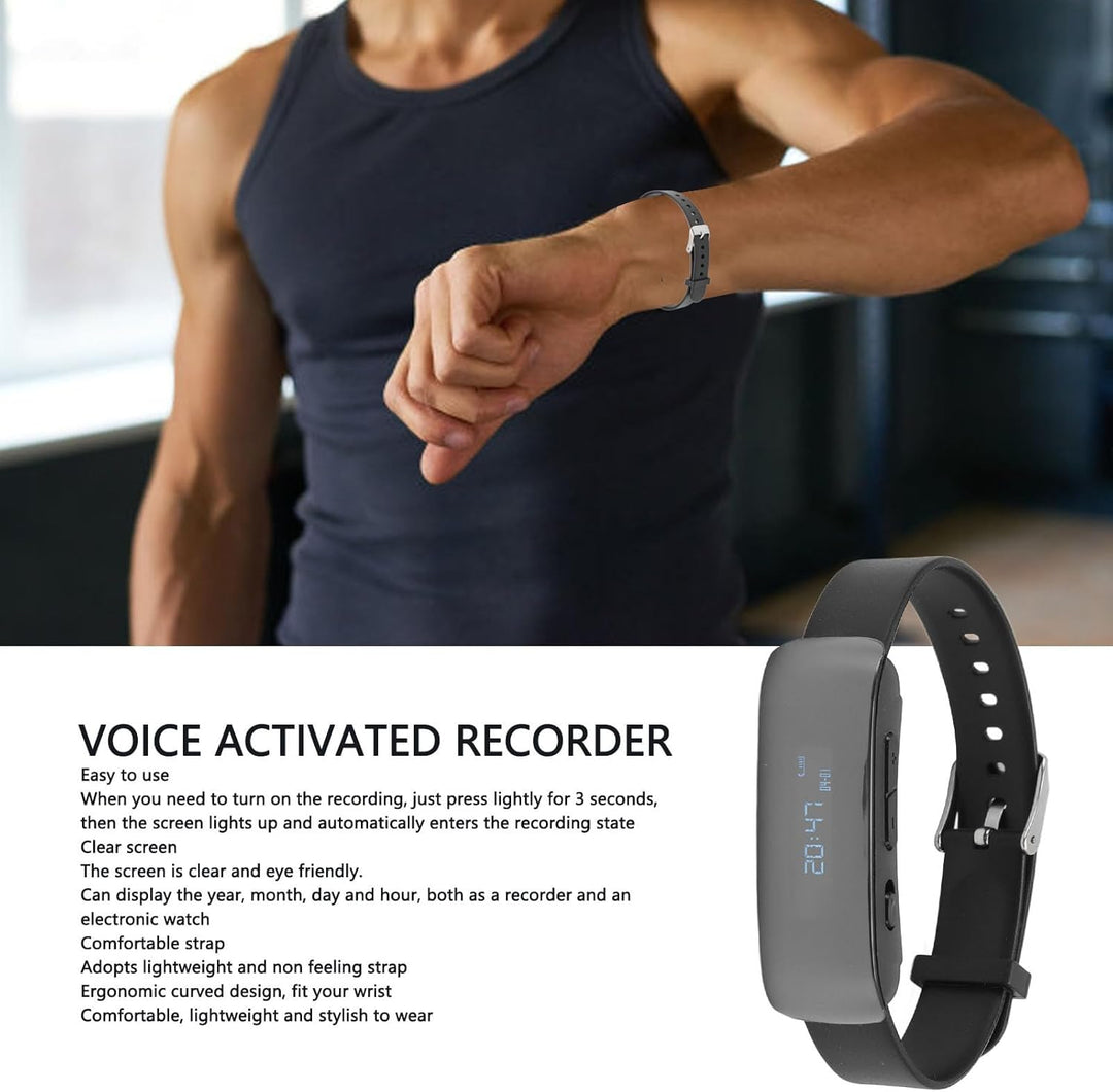 Diktiergerät-Uhr, Digitale Diktiergeräte mit Geräuschunterdrückung, Lange, Audio-Armband-Recorder mi