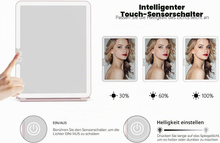 WEILY Schminkspiegel mit Beleuchtung, Kosmetikspiegel DREI Farben Einstellbarer Led Kosmetikspiegel,