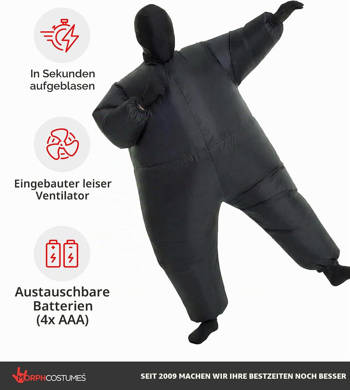 Morph Schwarzes Aufblasbares Kostüm für Kinder, Megamorph - Einheitsgrösse Schwarz Kinder, Schwarz K