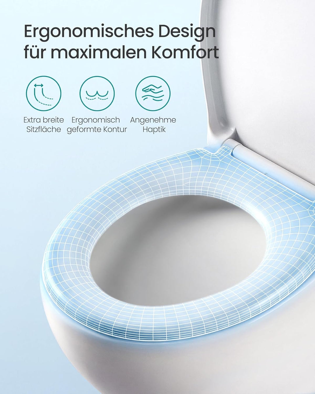SONGMICS Toilettendeckel O-Form, WC-Sitz mit Absenkautomatik, Griff, Toilettensitz schnell abnehmbar