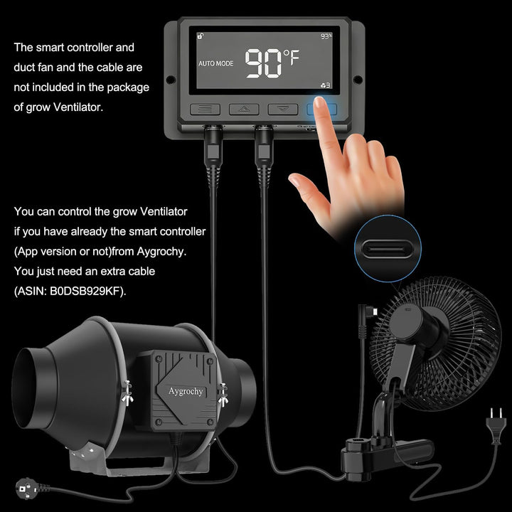 Aygrochy Grow Ventilator mit Clip, EC-Motoren 10 Geschwindigkeiten grow lüfter mit Smart APP Control