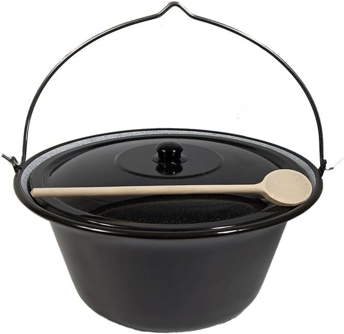 troph-e-shop Set Ungarischer Gulaschkessel 4 Liter Suppentopf Emaille + Deckel + Kochlöffel
