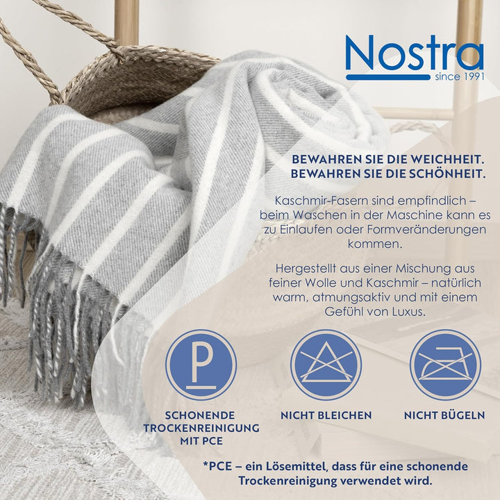 Nostra | Andora Merino Decke mit Kaschmir | Tagesdecke 140x200 | Wolldecke für Couch, Camping Sofa,