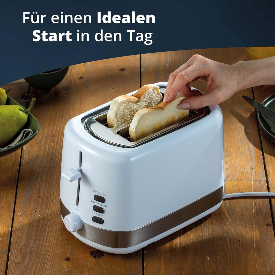 KHG Toaster TO-857 WE2 | Toaster 2 Scheiben Edelstahl Weiss 850 W | mit Brötchenaufsatz, 7 Bräunungs